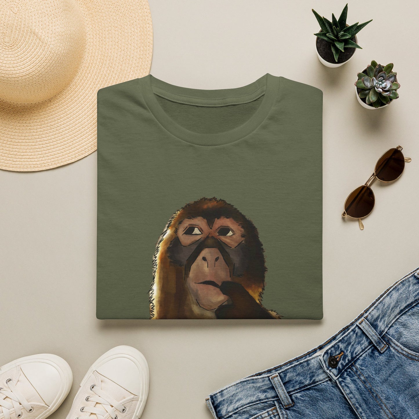 Thinking Monkey T-Shirt — Funny Pondering Primate Graphic Tee