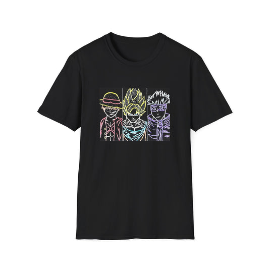 Anime Legends Unisex T-Shirt featuring Goku, Luffy, and Gojo