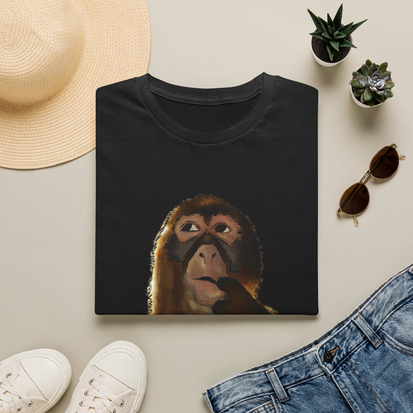 Thinking Monkey T-Shirt — Funny Pondering Primate Graphic Tee