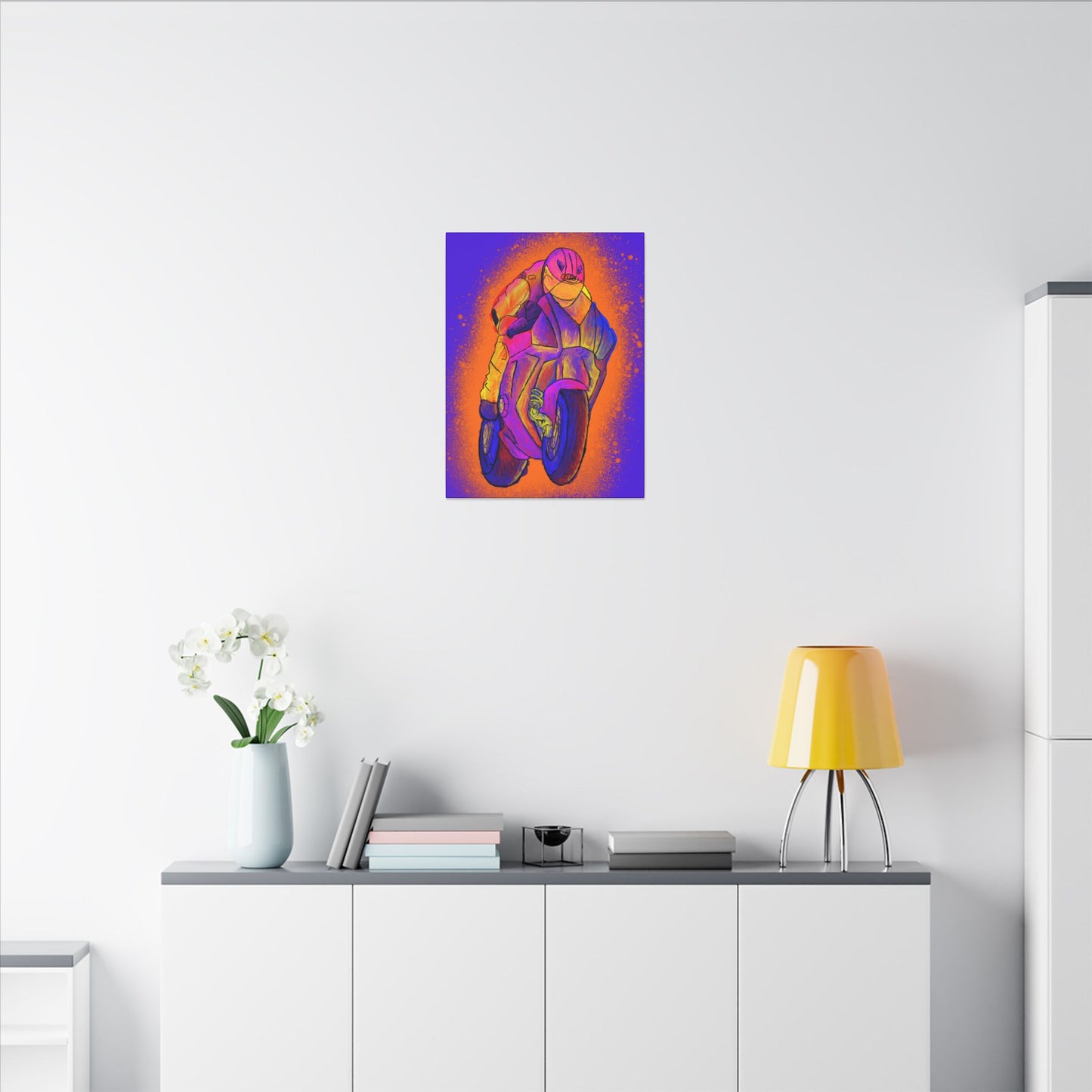 Motorcycle Wall Art Canvas - Neon Racer Matte Stretched Canvas