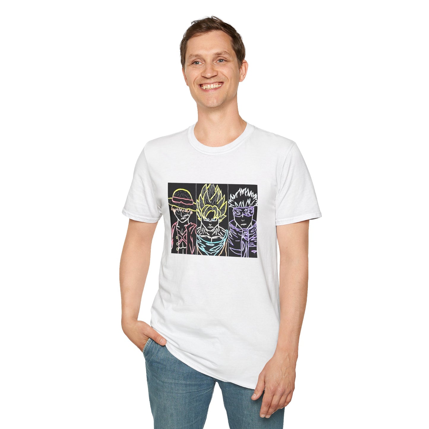 Anime Legends Unisex T-Shirt featuring Goku, Luffy, and Gojo