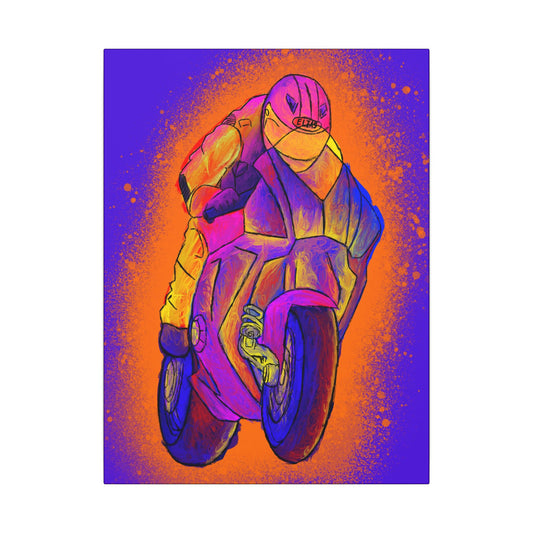 Motorcycle Wall Art Canvas - Neon Racer Matte Stretched Canvas