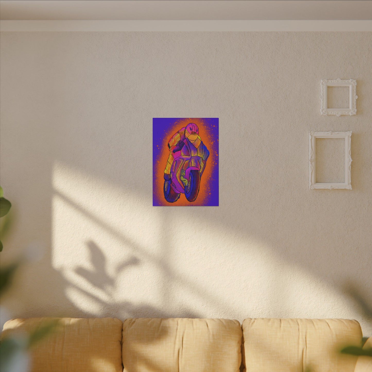 Motorcycle Wall Art Canvas - Neon Racer Matte Stretched Canvas
