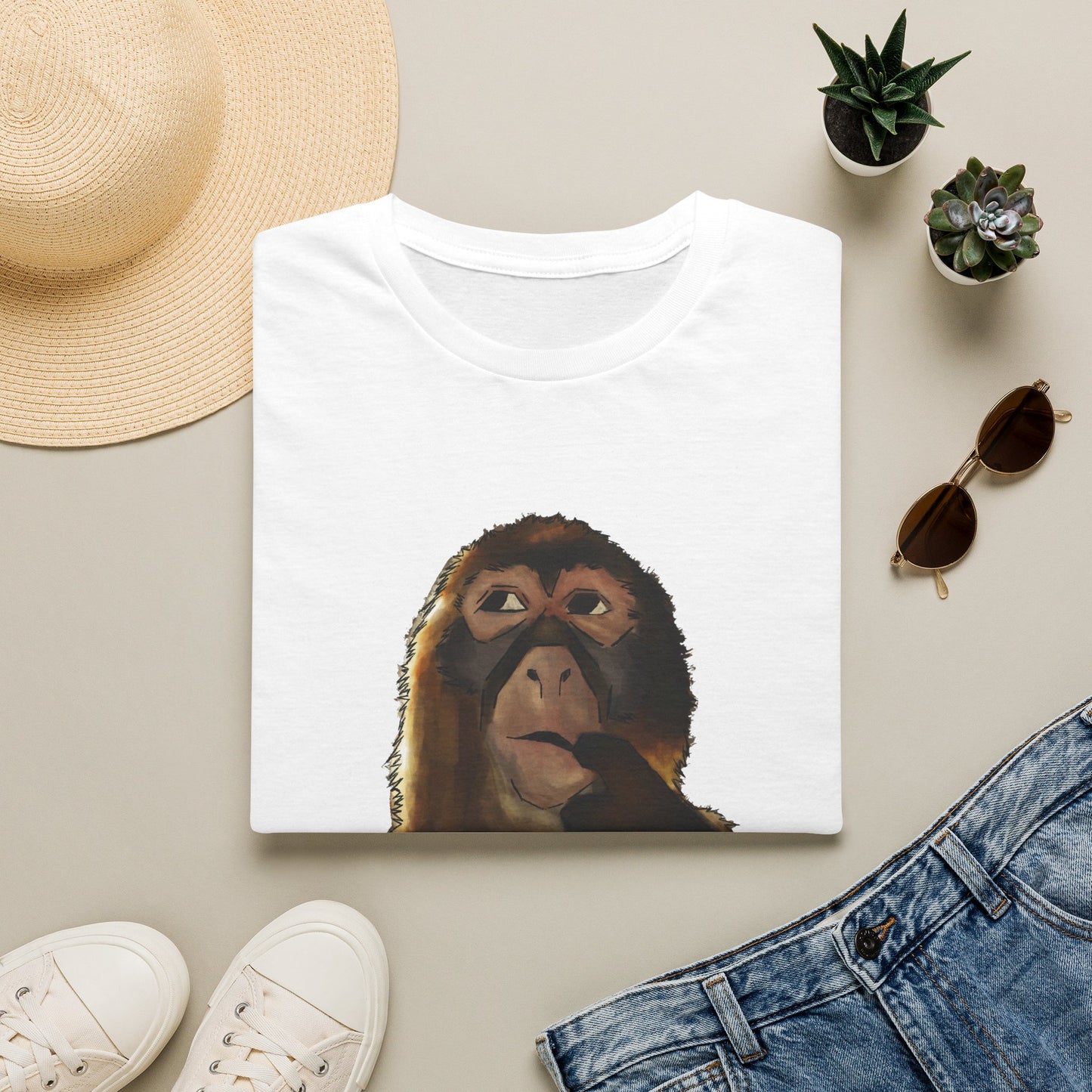 Thinking Monkey T-Shirt — Funny Pondering Primate Graphic Tee