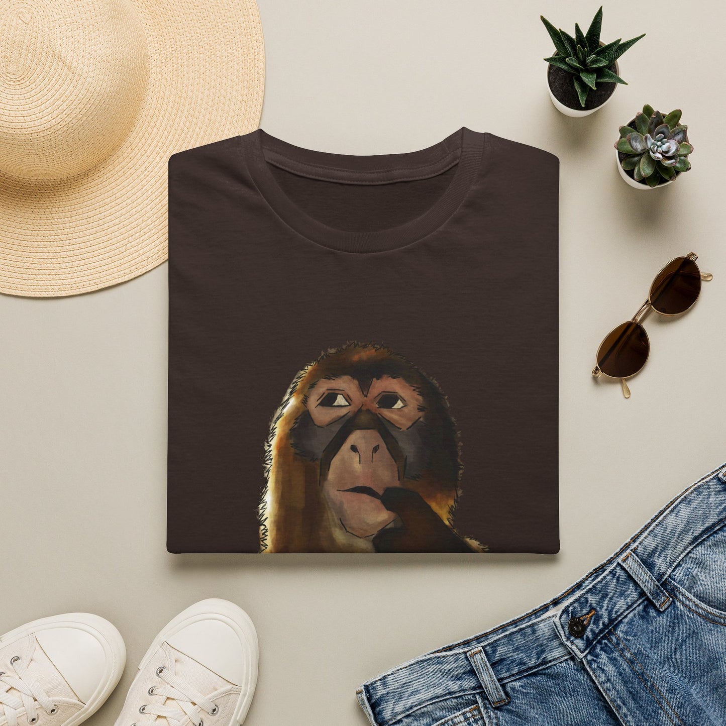 Thinking Monkey T-Shirt — Funny Pondering Primate Graphic Tee