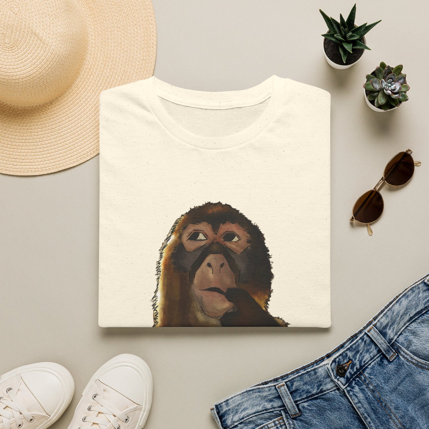 Thinking Monkey T-Shirt — Funny Pondering Primate Graphic Tee