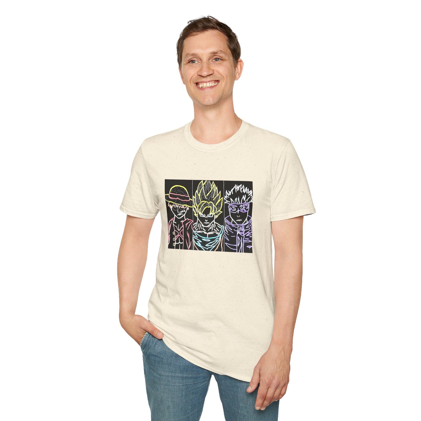 Anime Legends Unisex T-Shirt featuring Goku, Luffy, and Gojo